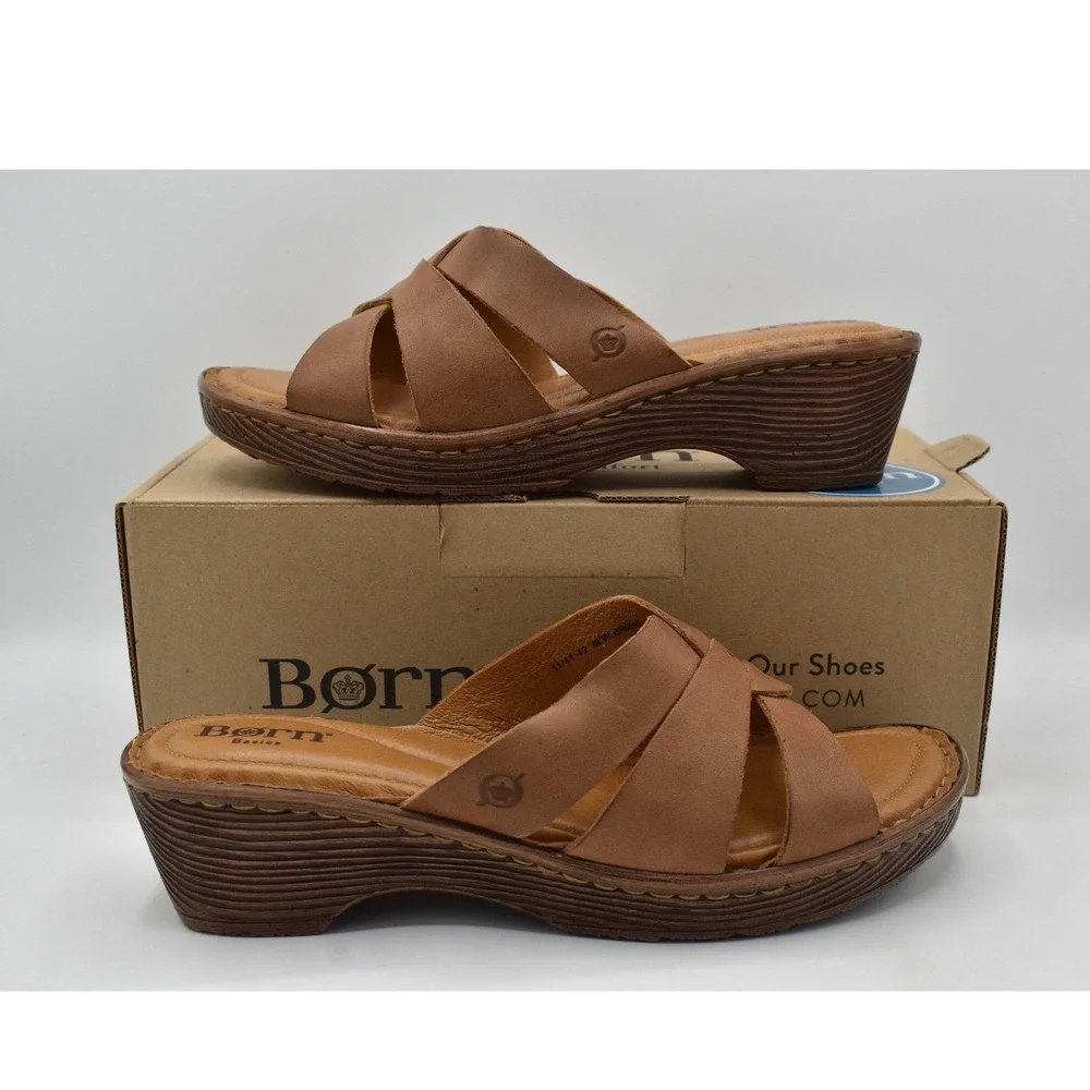 Born Women Size 11 Rosario Light Tan Full Grain Leather Slides Sandals Shoes